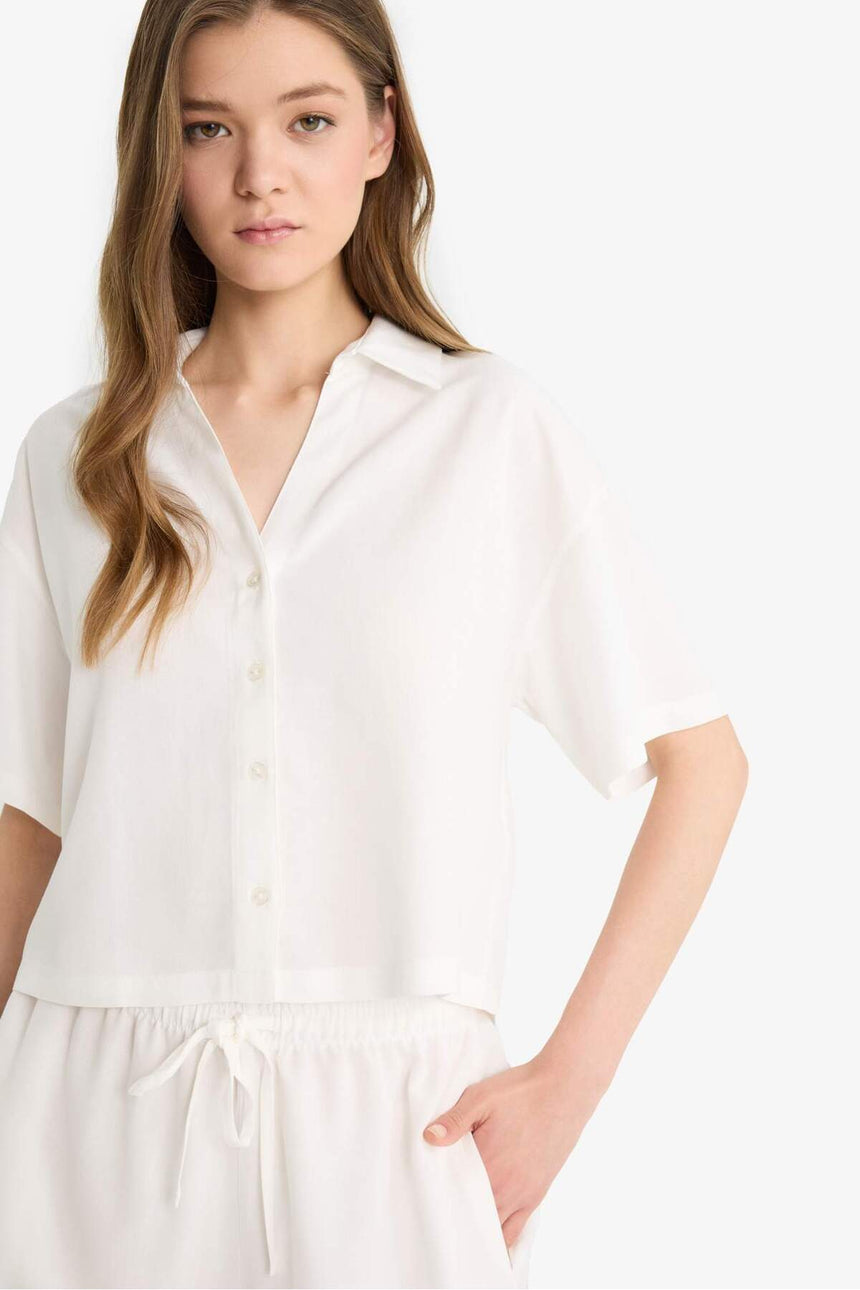 Defacto Kadın Short Sleeve Shirt C3807Ax - Kırık Beyaz