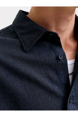 JACK&JONES PLUS JJEFIELD MELANGE SHIRT LS SN PLS 12299869 - Koyu Lacivert