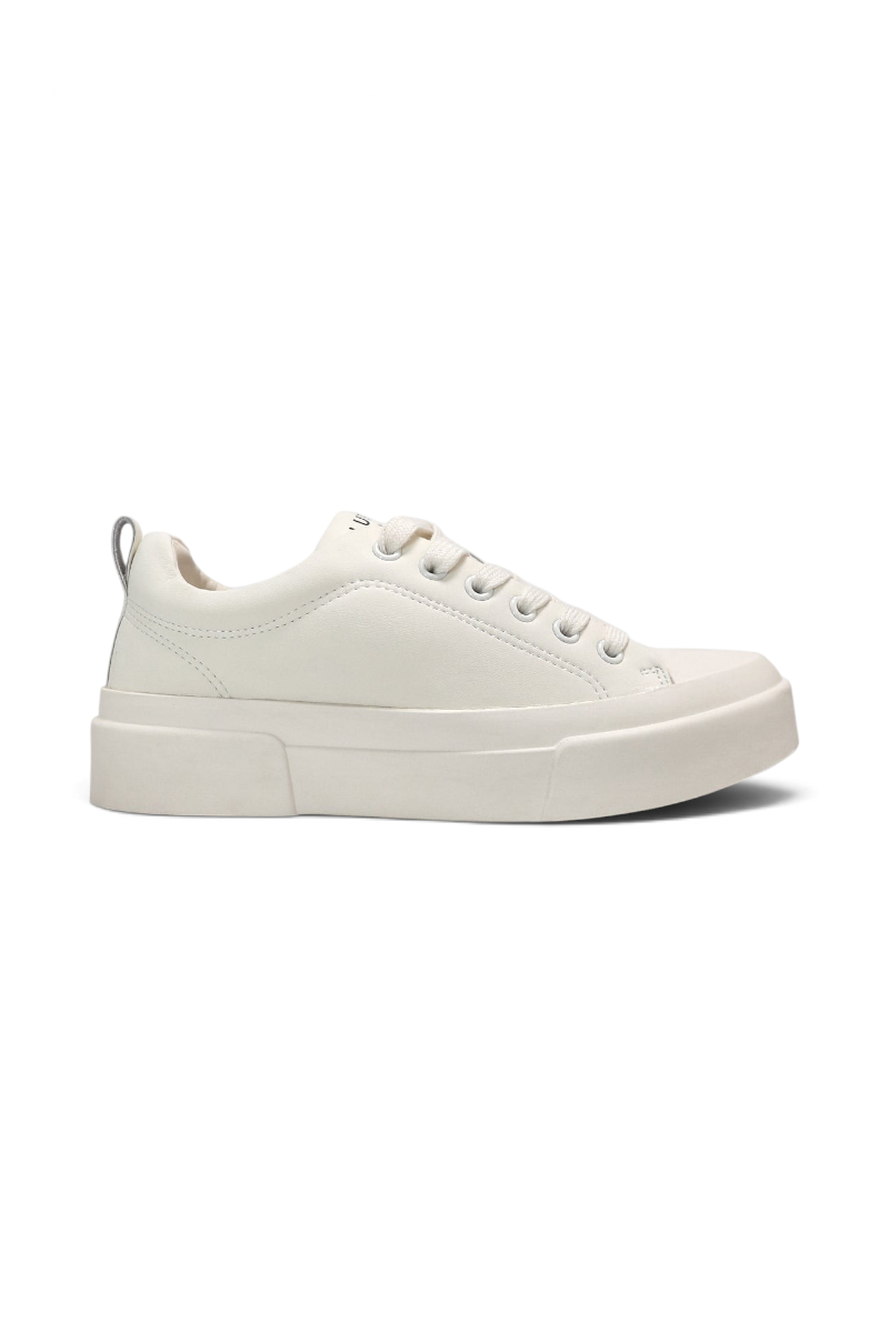 Sporline Lufian beyaz suni deri kadın sneaker, kalın tabanlı günlük spor ayakkabı modeli.