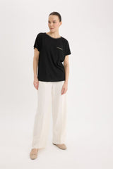 Defacto Kadın Short Sleeve T-Shirt K7701Az - Siyah