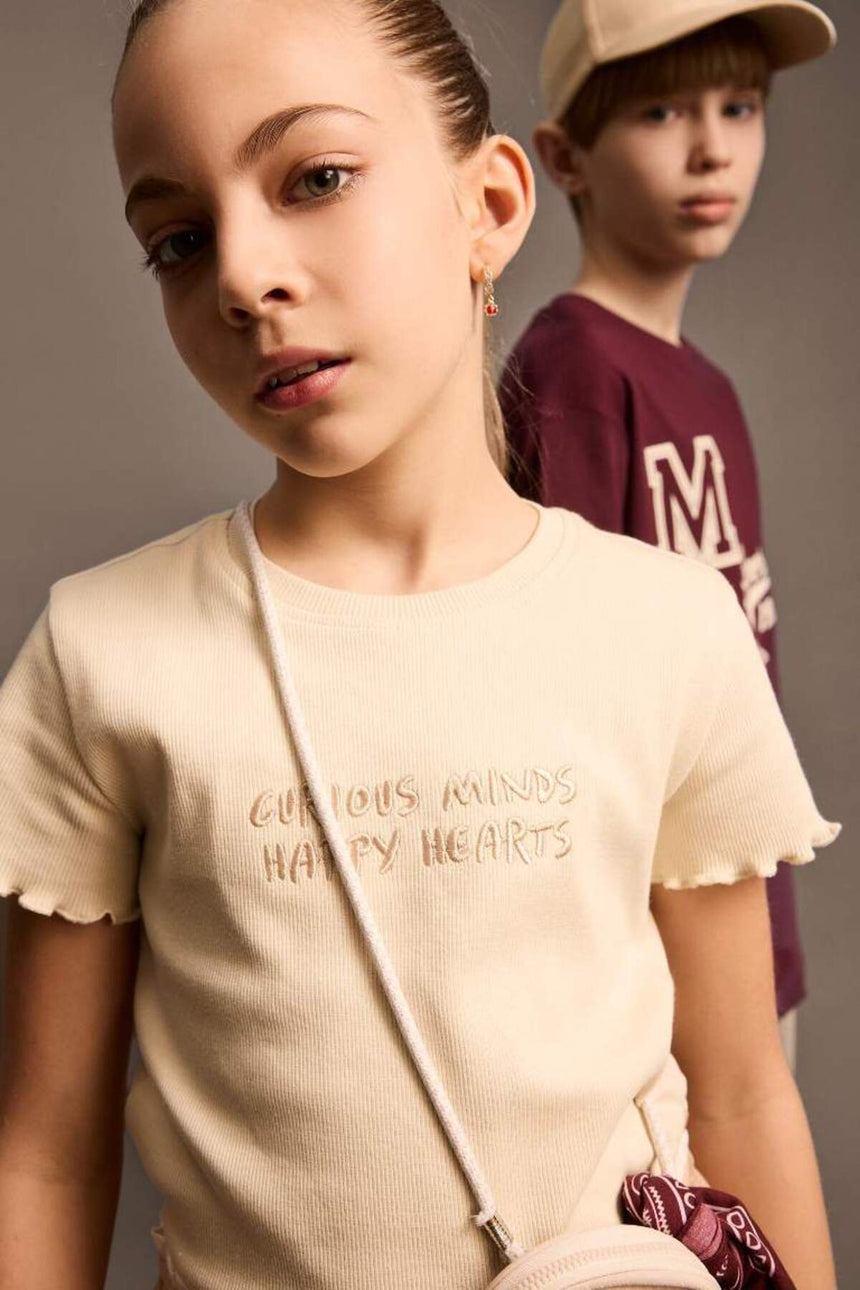 Defacto Çocuk Short Sleeve T-Shirt B6689A8 - Açık Gri/ Bej