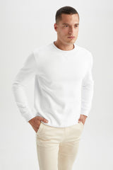 Defacto Erkek Sweat Shirt T3777Az - Kırık Beyaz