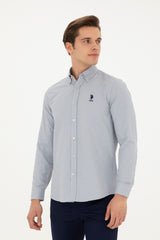 US POLO ASSN ERKEK DOKUMA GÖMLEK 1886621 - Gri/ Bej /Krem