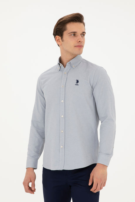 US POLO ASSN ERKEK DOKUMA GÖMLEK 1886621 - Gri/ Bej /Krem