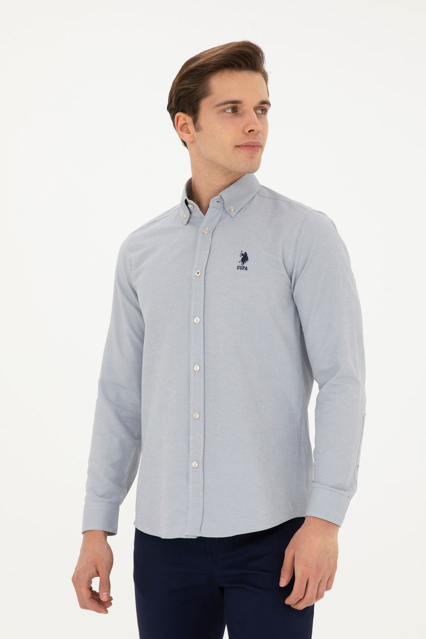 US POLO ASSN ERKEK DOKUMA GÖMLEK 1886621 - Gri/ Bej /Krem