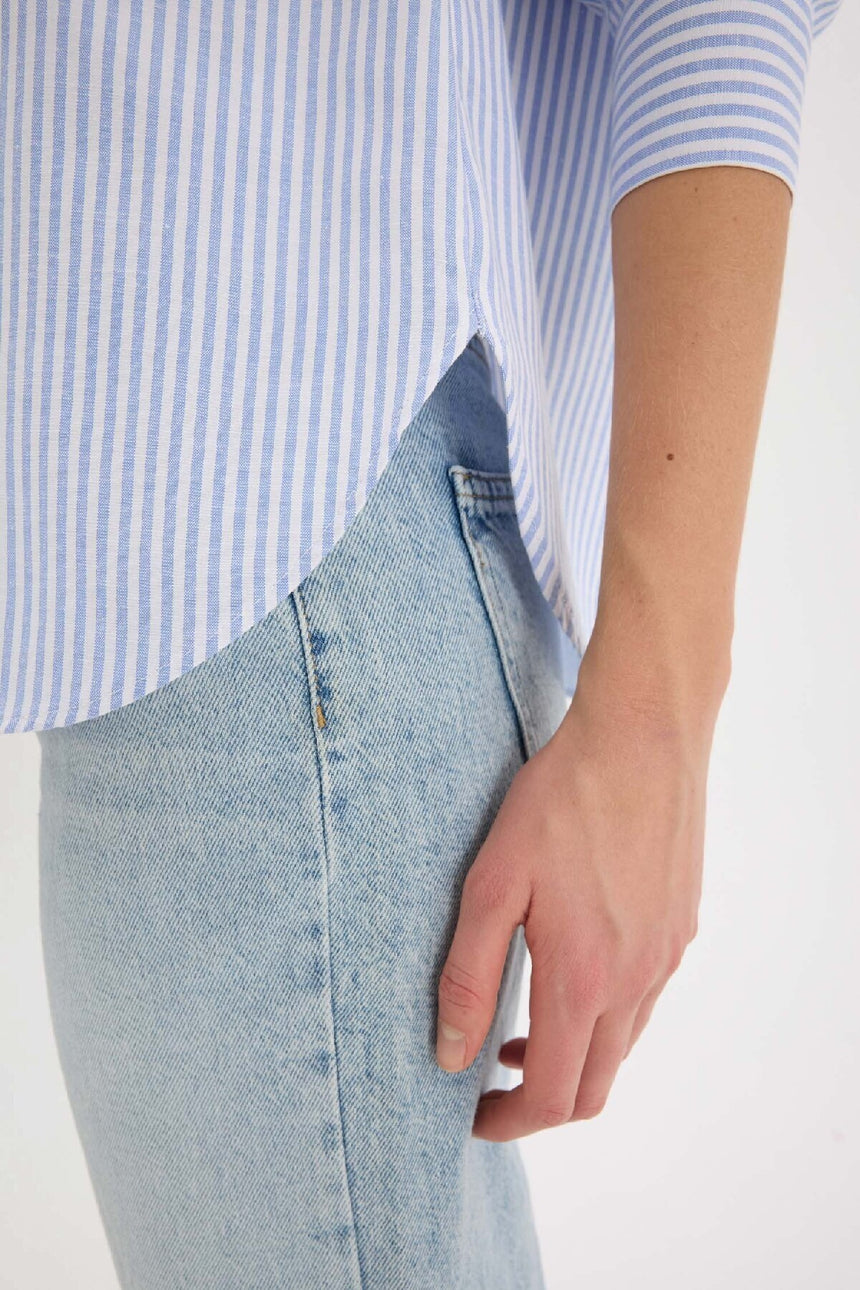 Defacto Kadın Long Sleeve Shirt D4015Ax - Mavi