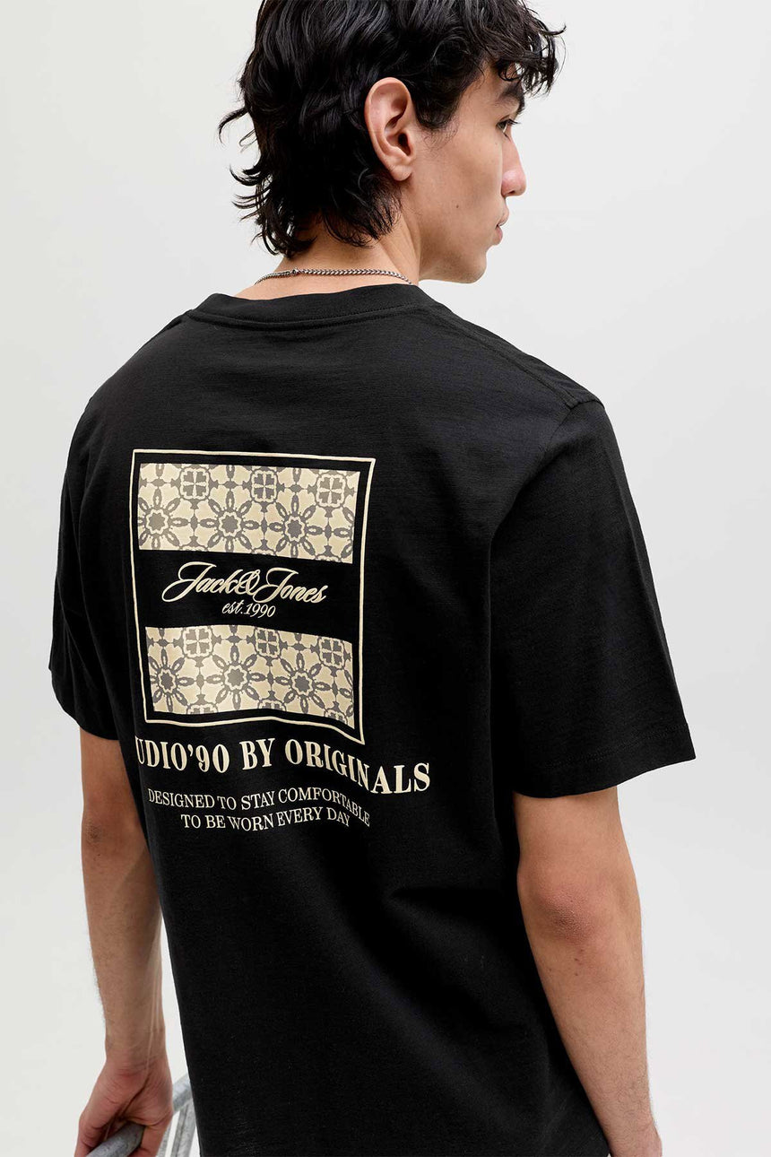 JACK&JONES JORCASSIS AOP ELEMENT TEE SS CN PLS 12297128 - Siyah