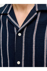 JACK&JONES JJECOBA STRIPE RESORT SHIRT SS SN 12271060 - Koyu Mavi