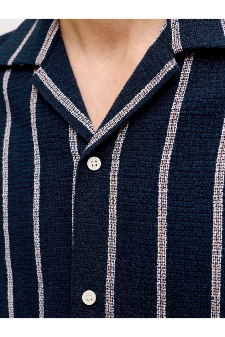 JACK&JONES JJECOBA STRIPE RESORT SHIRT SS SN 12271060 - Koyu Mavi