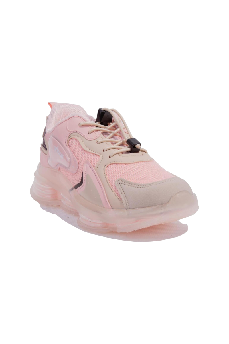 Sporline Vicco pudra pembe suni deri çocuk sneaker, bağcıklı ve şeffaf tabanlı spor ayakkabı