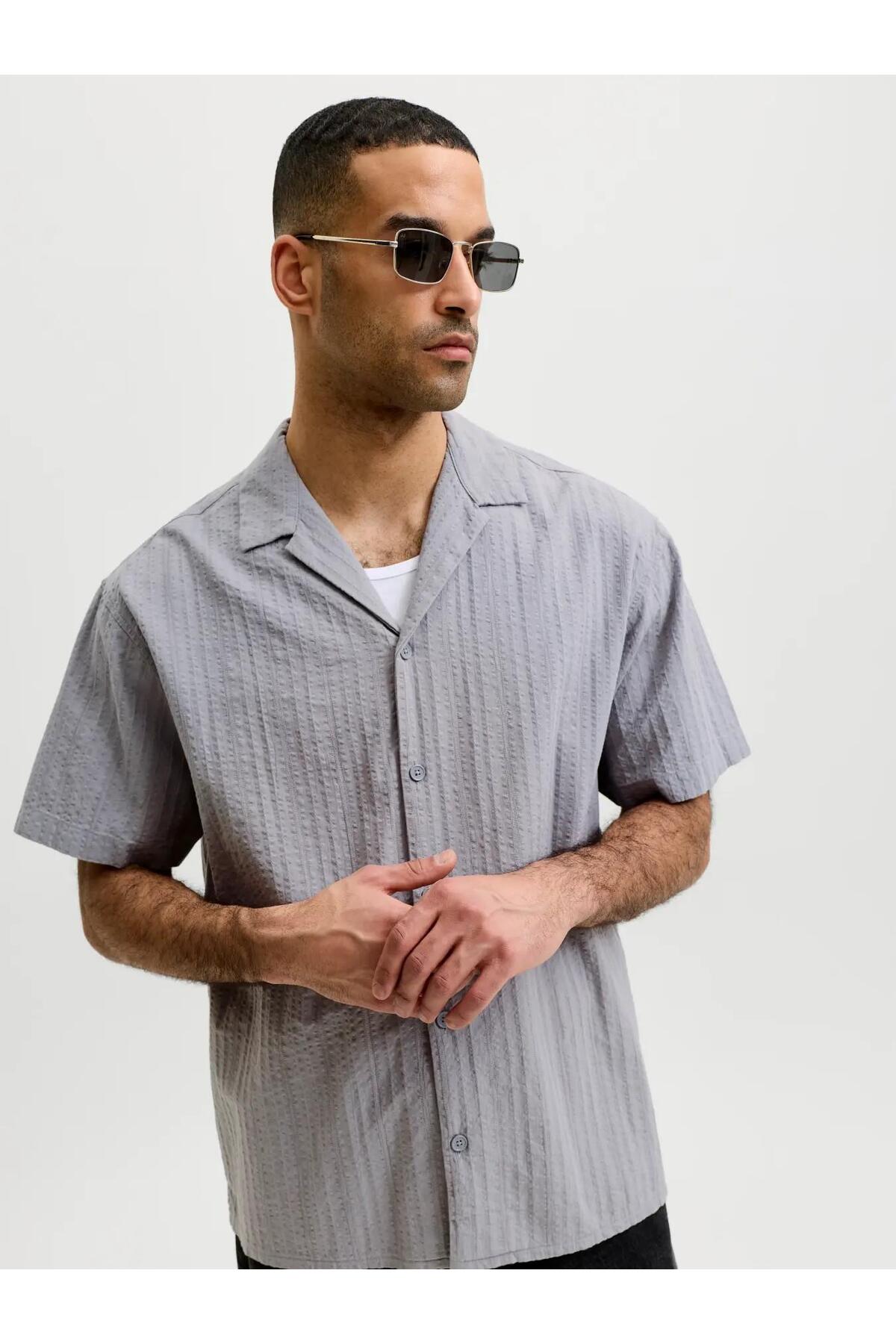 JACK&JONES JJETYSON RESORT SHIRT SS SN 12289457 - Antrasit/ Gri
