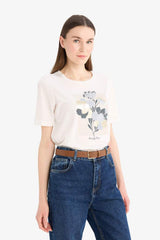 Defacto Kadın Short Sleeve T-Shirt C2121Ax - Ekru