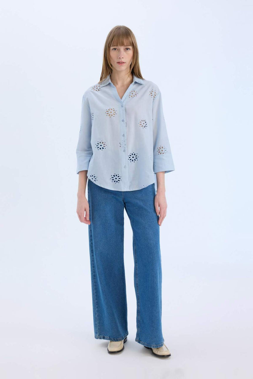 Defacto Kadın Long Sleeve Shirt B5419Ax - Açık Mavi