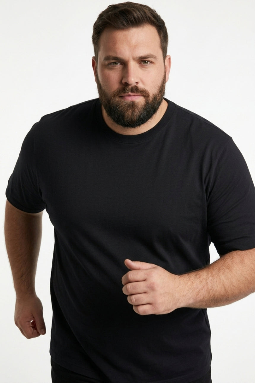 JACK&JONES PLUS JJEBARRON TEE SS O-NECK LN PLS 12299534 - Siyah