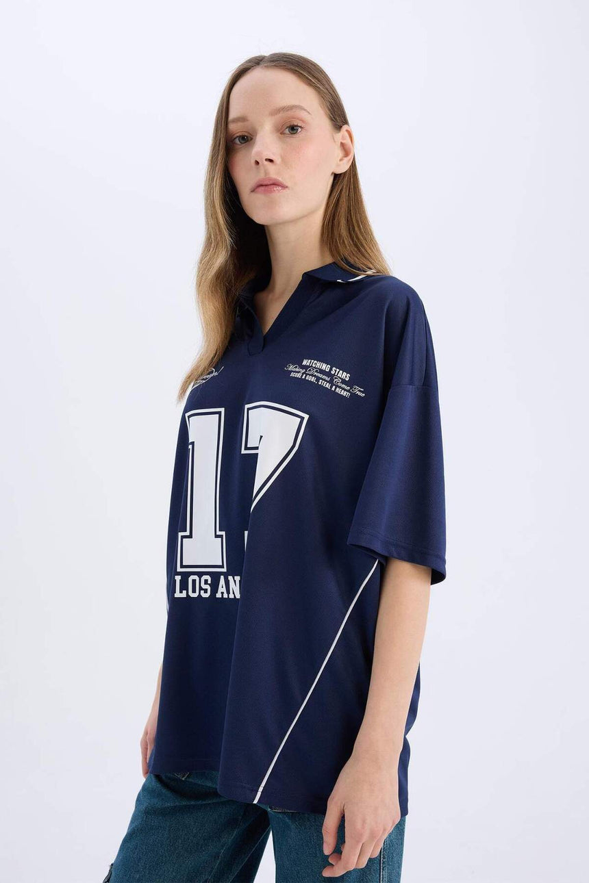 Defacto Kadın Short Sleeve T-Shirt E5368Ax - Koyu Lacivert