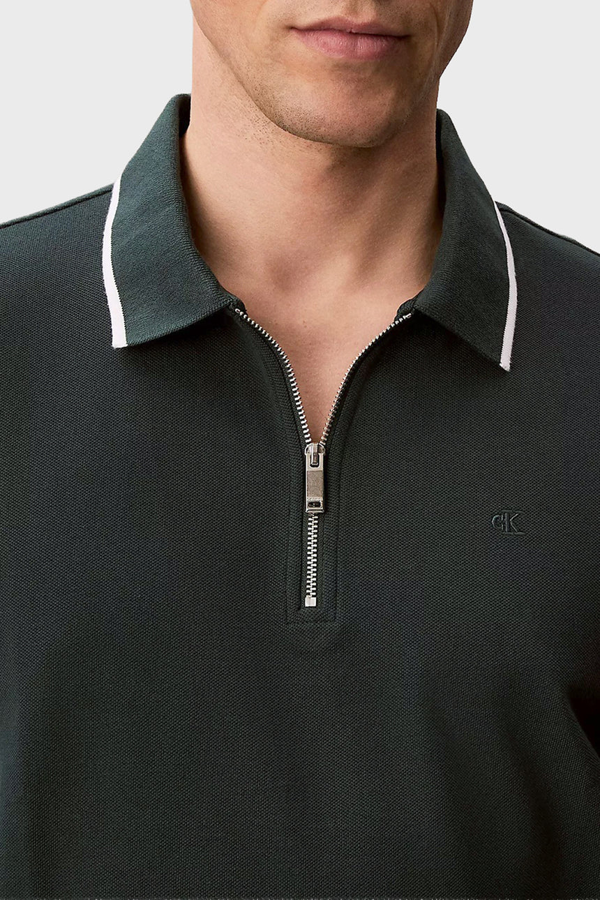 Calvin Klein Erkek SS TIPPED ZIP PIQUE POLO LV04LF214G - Yeşil