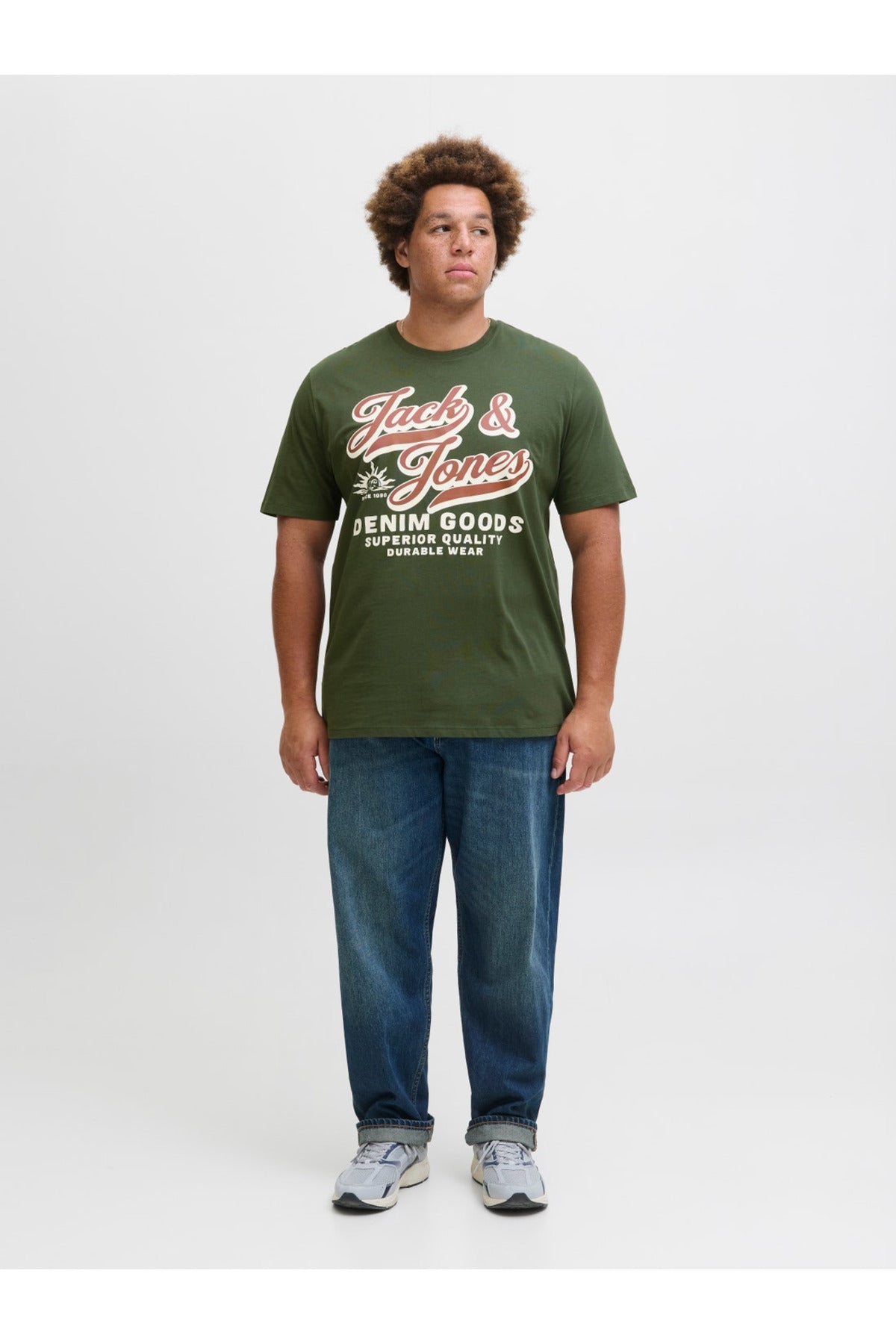 Jack & Jones Logo Erkek Büyük Beden T-Shirt 12284905 - Koyu Yeşil