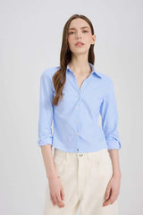 Defacto Kadın Long Sleeve Shirt D4013Ax - Mavi