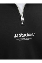 JACK&JONES PLUS JJESOHO SWEAT QUARTER ZIP HN NOOS PLS 12279519 - Siyah