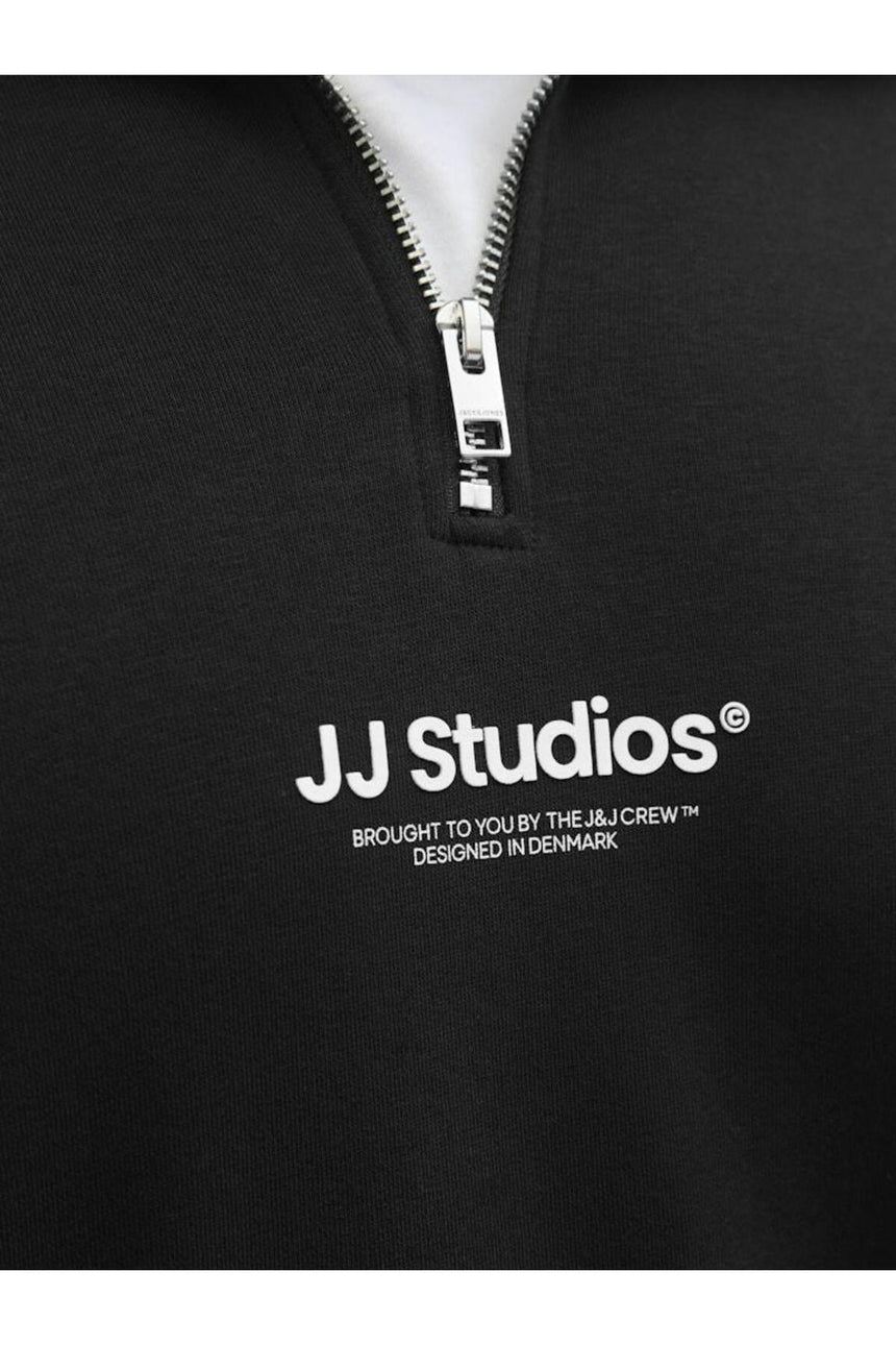 JACK&JONES PLUS JJESOHO SWEAT QUARTER ZIP HN NOOS PLS 12279519 - Siyah