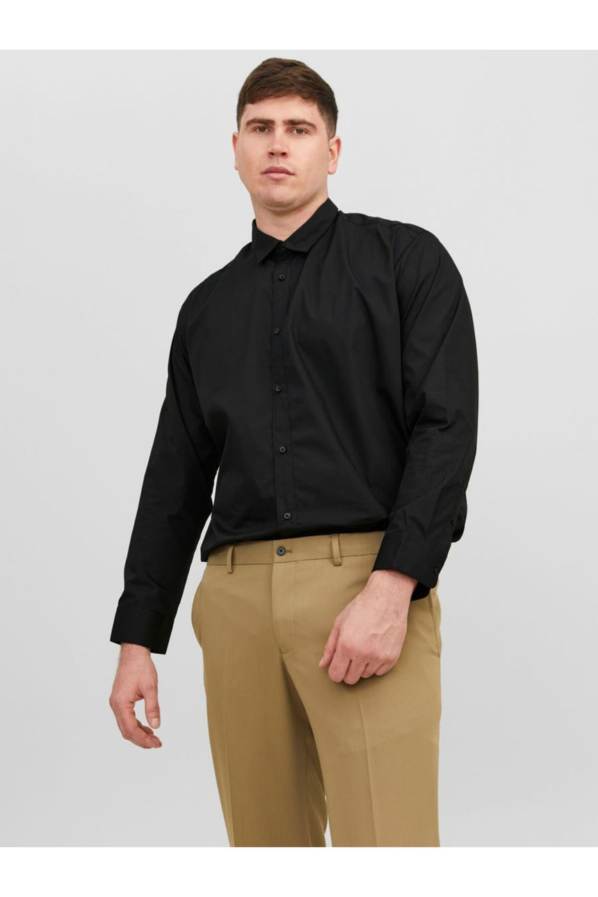 JACK&JONES PLUS JJJOE SHIRT LS PLAIN NOOS PLS 12200623 - Siyah