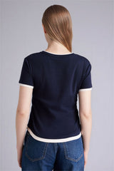 Defacto Kadın Short Sleeve T-Shirt F3504AX - Koyu Lacivert
