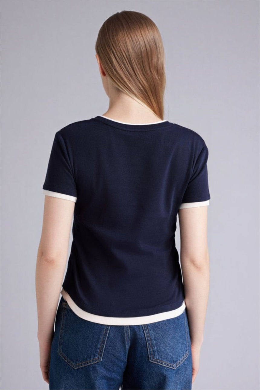 Defacto Kadın Short Sleeve T-Shirt F3504AX - Koyu Lacivert