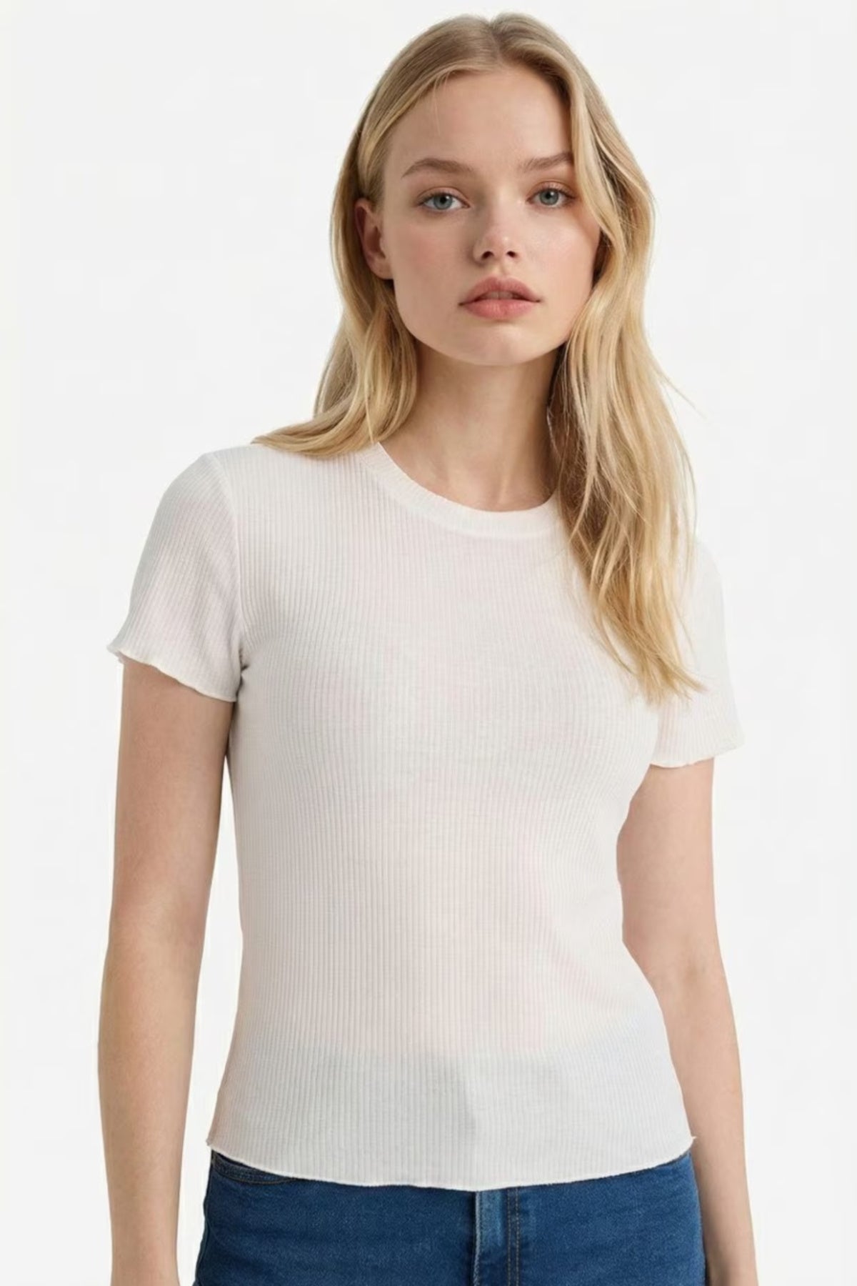 DeFacto Kadın Kısa Kollu T-Shirt K7064AZ - Kırık Beyaz