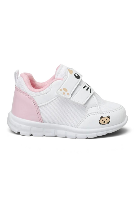 Sporline Kinetix 5P Buffy beyaz ve pembe detaylı, kedi figürlü, cırt cırtlı tekstil kadın sneaker