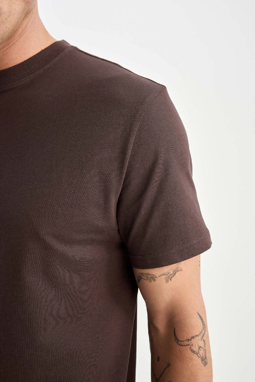 Defacto Erkek T-Shirt V7699Az - Kahverengi