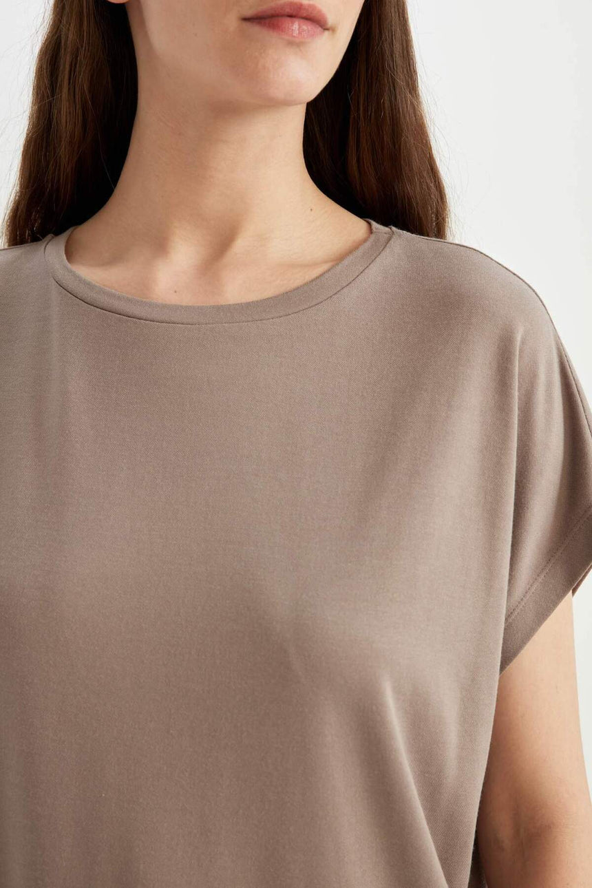 DeFacto C8807AX Kadın T-Shirt - Açık Kahverengi