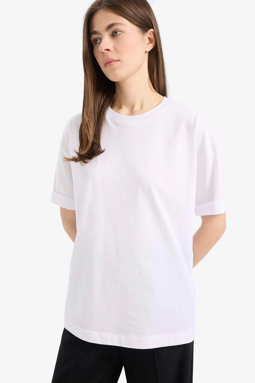 Defacto Kadın Short Sleeve T-Shirt C0099AX - Mor/ Beyaz