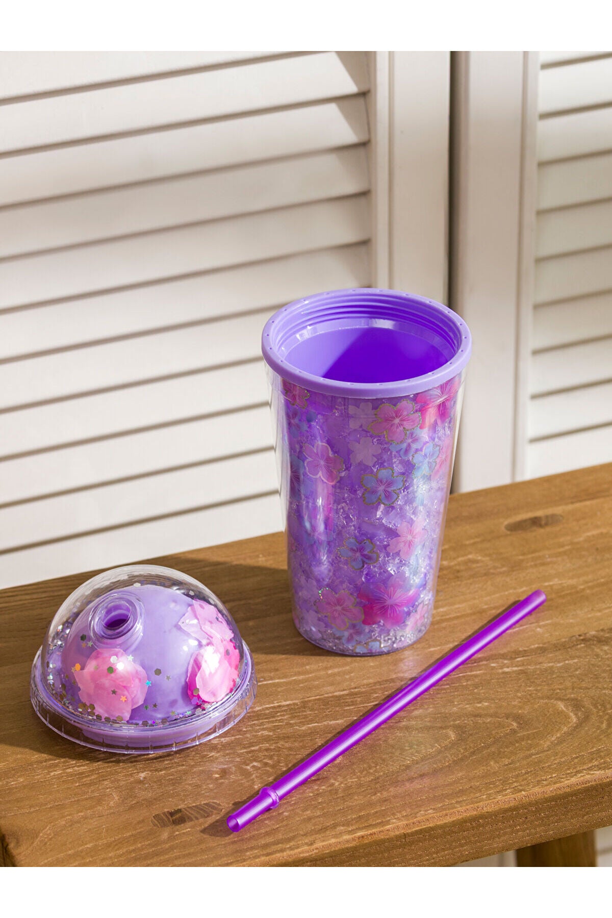 LC Waikiki Home Çiçek Desenli Çift Cidarlı Pipetli Bardak S6DM02B8 - Karışık