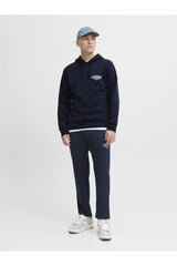 JACK&JONES JJMAKOTO SWEAT HOOD 12278606 - Koyu Mavi