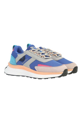 Sporline Benetton kadın sneaker, canlı mavi, gri ve pembe detaylı, tekstil ve suni deri karışımlı spor ayakkabı.