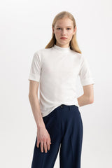 Defacto Kadın Short Sleeve T-Shirt B1177Ax - Ekru