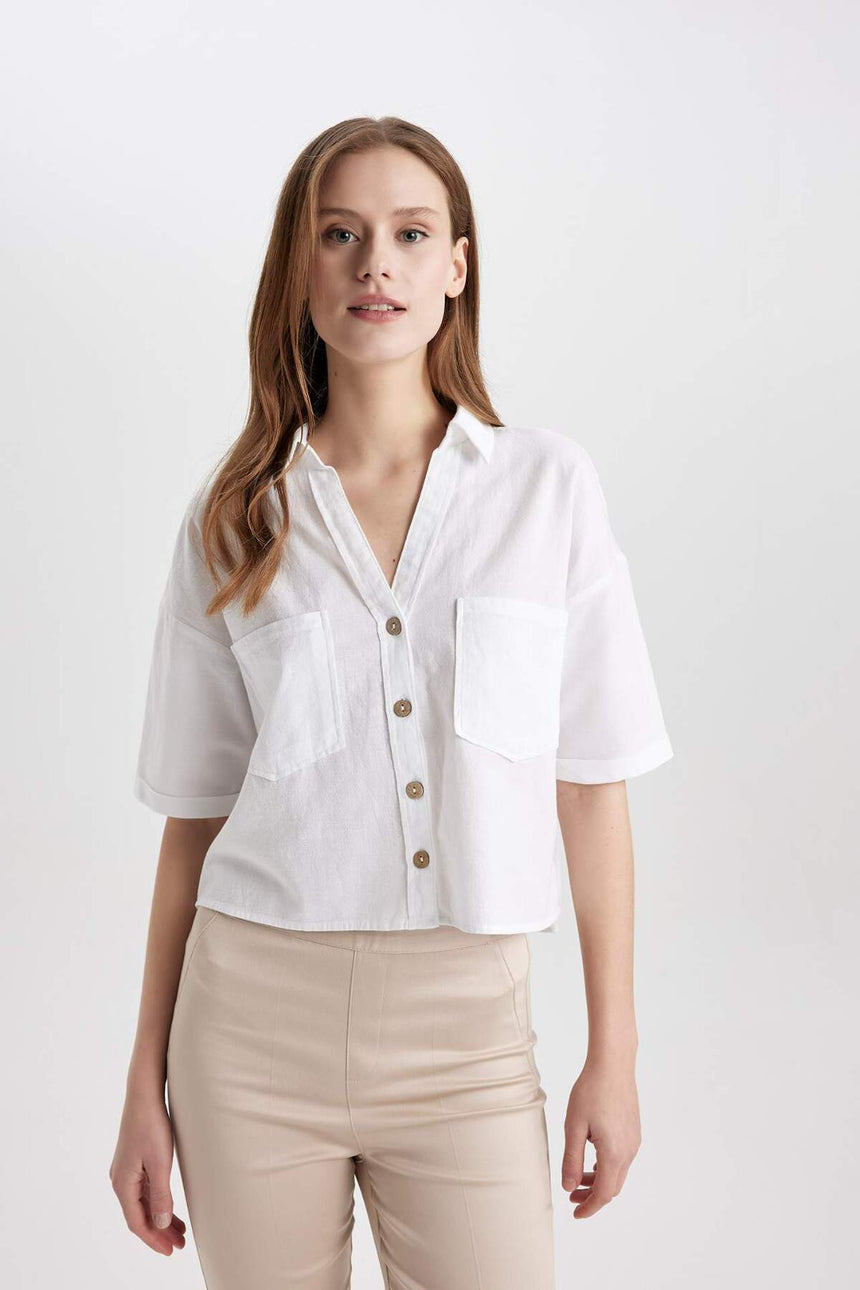 Defacto Kadın Short Sleeve Shirt V2523AZ - Beyaz