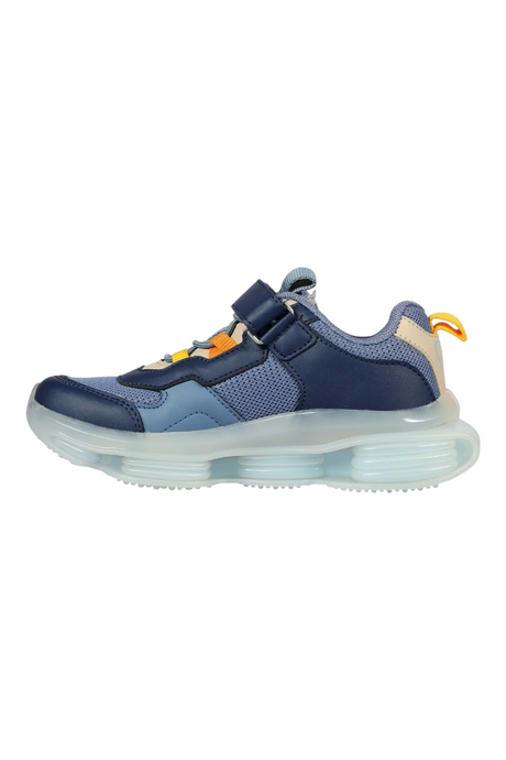 Sporline Vicco mavi suni deri çocuk sneaker, cırt cırtlı bantlı ve kalın şeffaf tabanlı spor ayakkabı