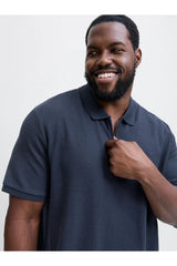 JACK&JONES JJEAUSTIN ZIP POLO SS NOOS PLS 12284618 - Koyu Lacivert