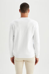 Defacto Erkek Sweat Shirt T3777Az - Kırık Beyaz
