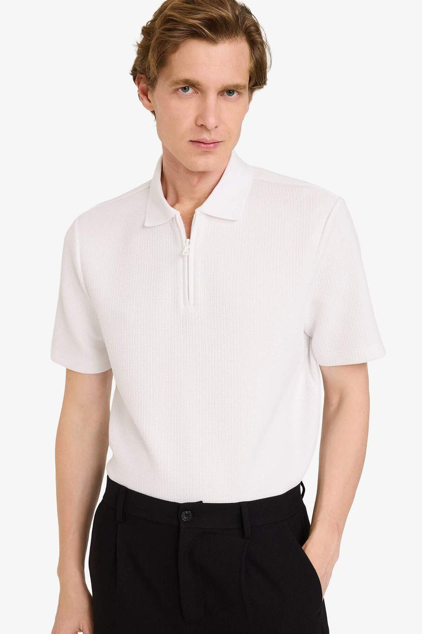 DeFacto D7227AX Erkek Polo Yaka T-Shirt - Kırık Beyaz