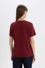 Defacto Kadın Short Sleeve T-Shirt A9428Ax - Bordo