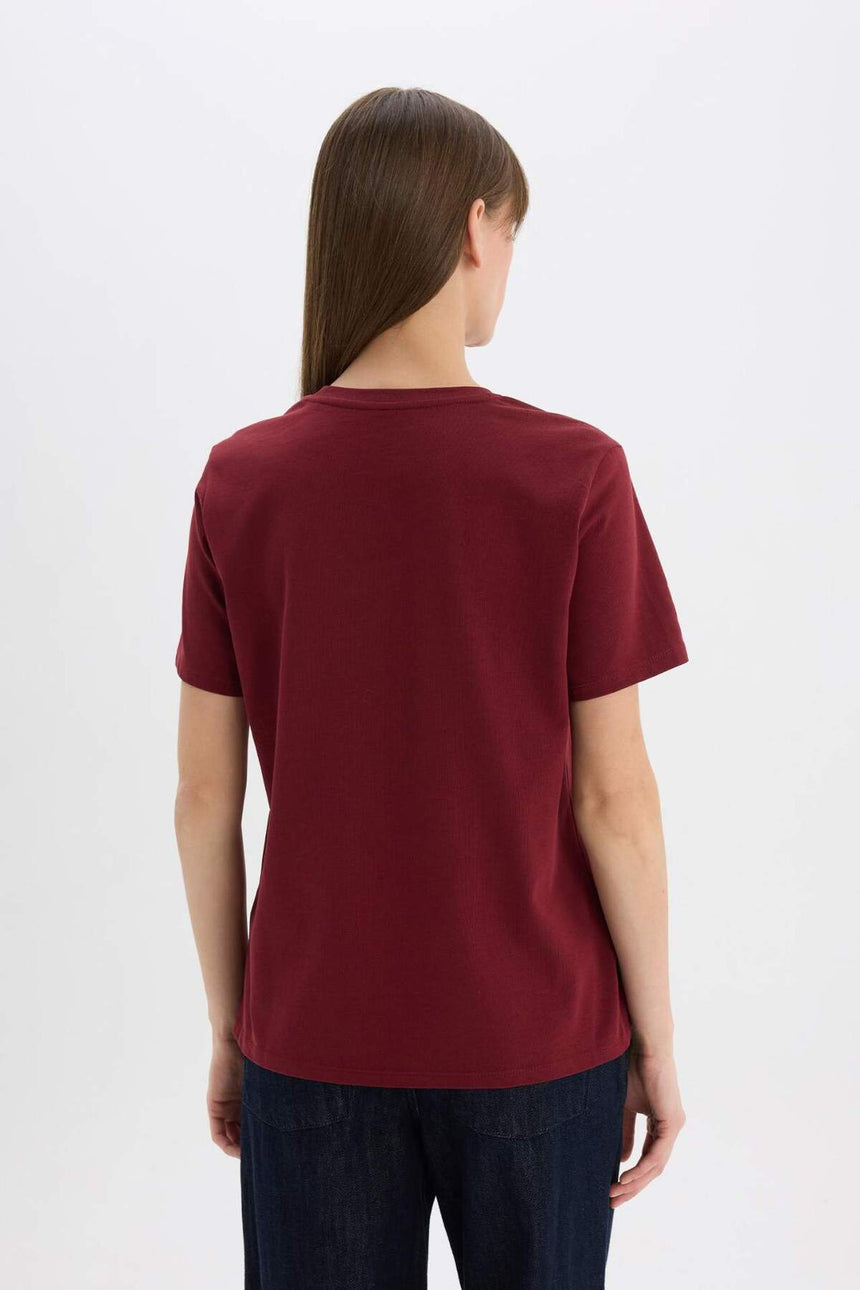 Defacto Kadın Short Sleeve T-Shirt A9428Ax - Bordo