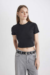 Defacto Kadın Short Sleeve T-Shirt T9631Az - Siyah