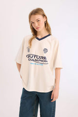 Defacto Kadın Short Sleeve T-Shirt E4621Ax - Kırık Beyaz