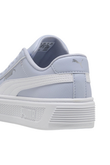 Sporline Puma Smash Platform v3 lila renkli, beyaz detaylı ve gümüş logolu unisex spor ayakkabı topuk detayı