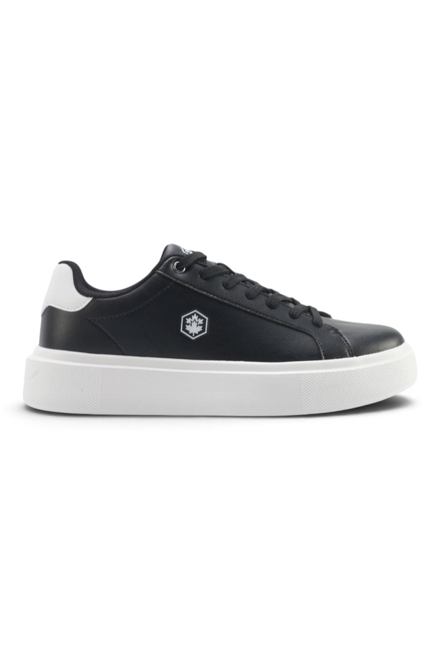 Sporline Lumberjack Clean siyah erkek sneaker, tekstil ve PU karışımlı, beyaz kalın tabanlı günlük spor ayakkabı.