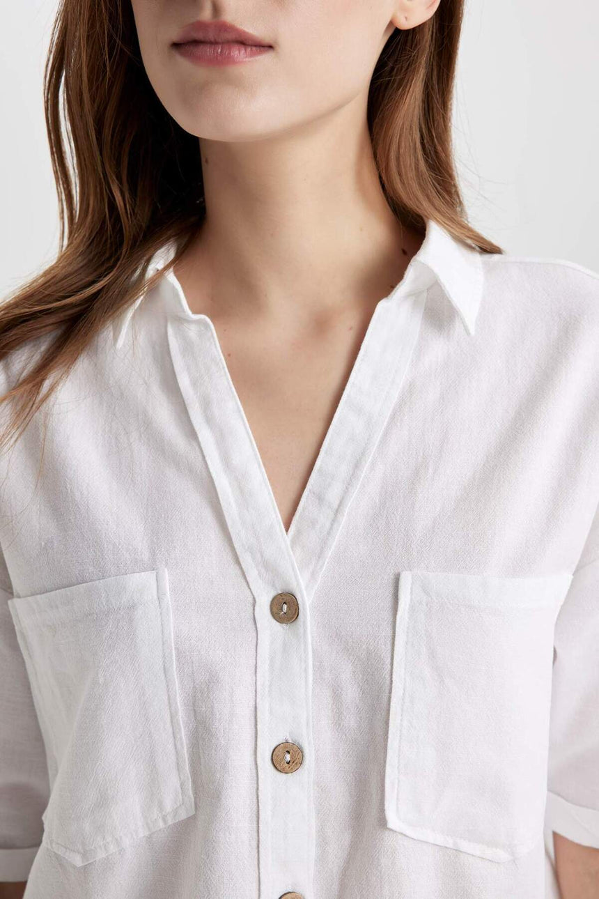 Defacto Kadın Short Sleeve Shirt V2523AZ - Beyaz
