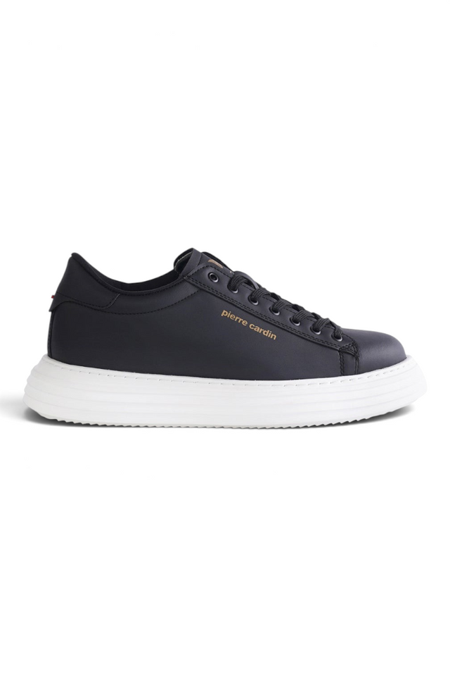 Sporline Pierre Cardin 92GAGE siyah suni deri erkek sneaker, kalın beyaz tabanlı günlük spor ayakkabı