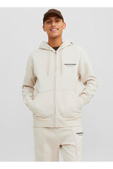 JACK&JONES JORVESTERBRO SWEAT ZIP HOOD NOOS 12241691 - Bej/ Açık Gri
